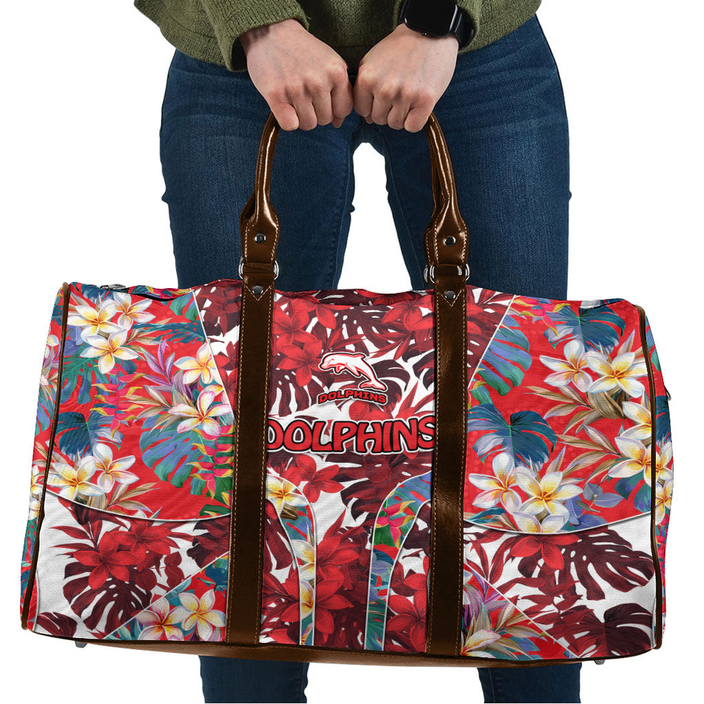 Dolphins Travel Bag Tropical Hibiscus Floral Pattern With Red And White Accents