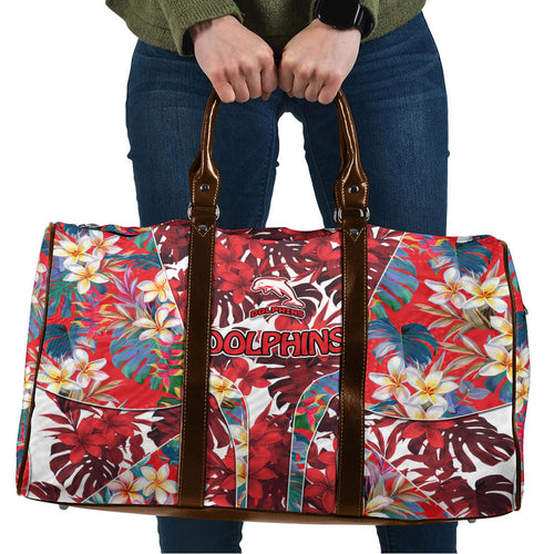 Dolphins Travel Bag Tropical Hibiscus Floral Pattern With Red And White Accents