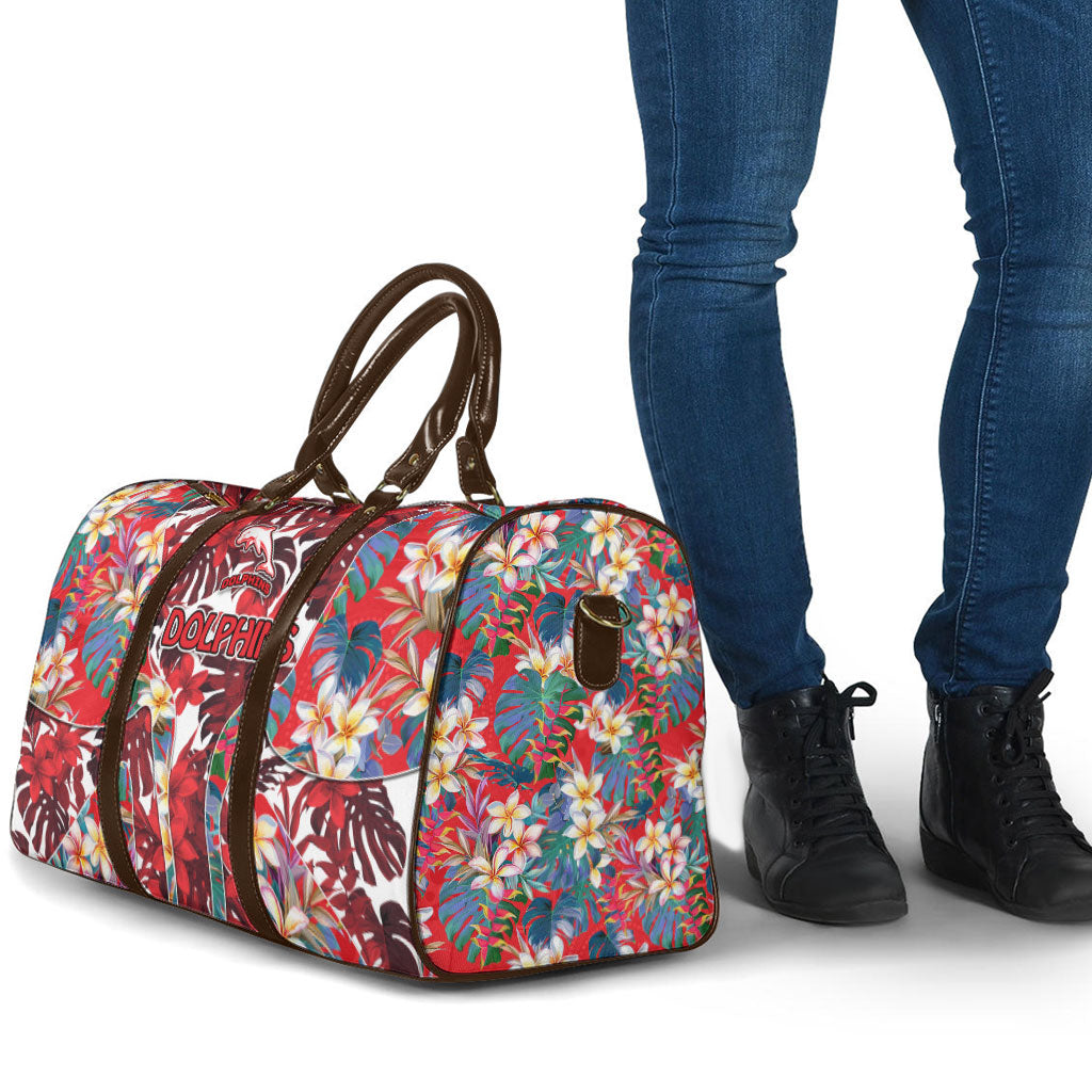 Dolphins Travel Bag Tropical Hibiscus Floral Pattern With Red And White Accents