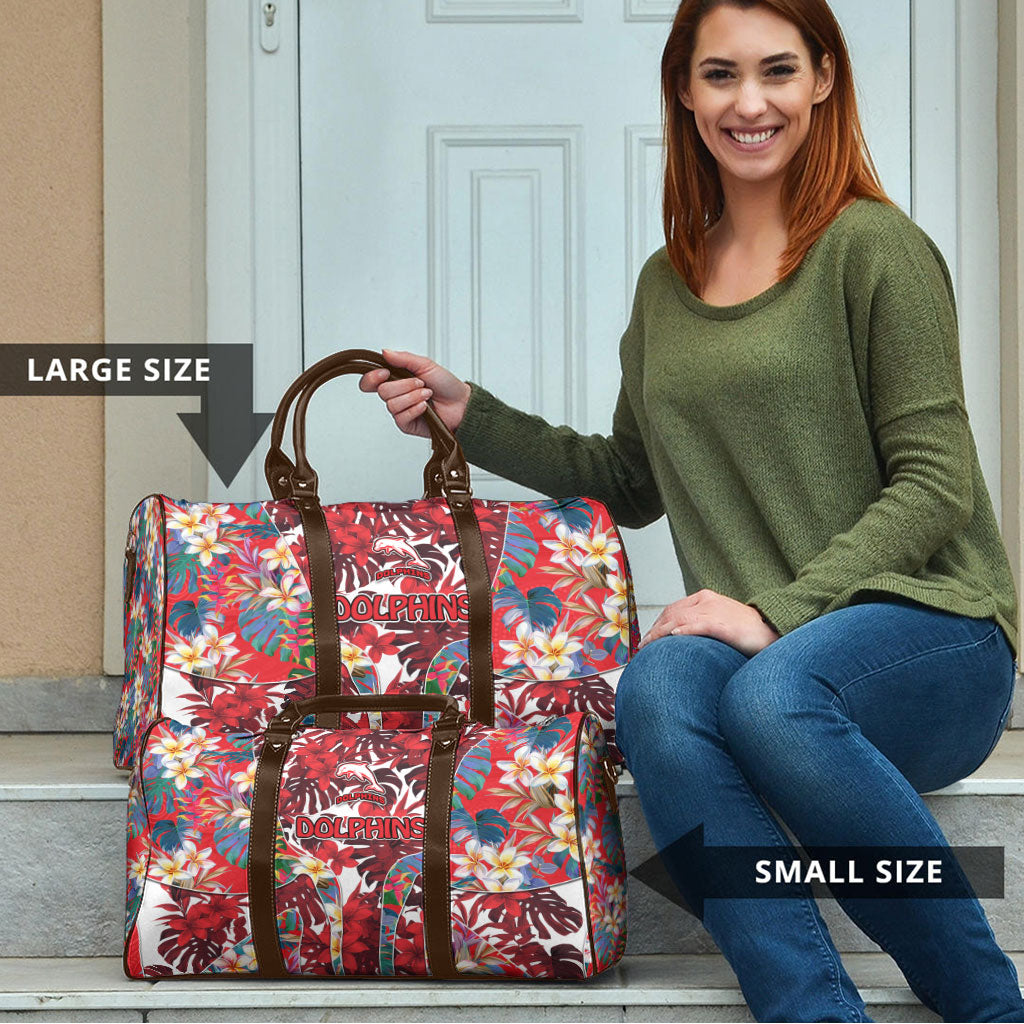 Dolphins Travel Bag Tropical Hibiscus Floral Pattern With Red And White Accents