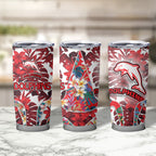 Dolphins Tumbler Cup Tropical Hibiscus Floral Pattern With Red And White Accents