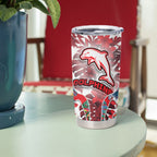 Dolphins Tumbler Cup Tropical Hibiscus Floral Pattern With Red And White Accents