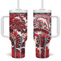 Dolphins Tumbler With Handle Tropical Hibiscus Floral Pattern With Red And White Accents