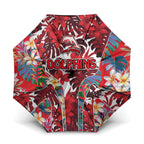 Dolphins Umbrella Tropical Hibiscus Floral Pattern With Red And White Accents
