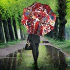Dolphins Umbrella Tropical Hibiscus Floral Pattern With Red And White Accents