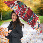 Dolphins Umbrella Tropical Hibiscus Floral Pattern With Red And White Accents