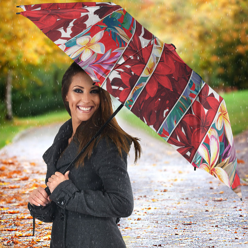 Dolphins Umbrella Tropical Hibiscus Floral Pattern With Red And White Accents