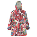 Dolphins Wearable Blanket Hoodie Tropical Hibiscus Floral Pattern With Red And White Accents