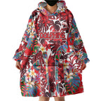 Dolphins Wearable Blanket Hoodie Tropical Hibiscus Floral Pattern With Red And White Accents