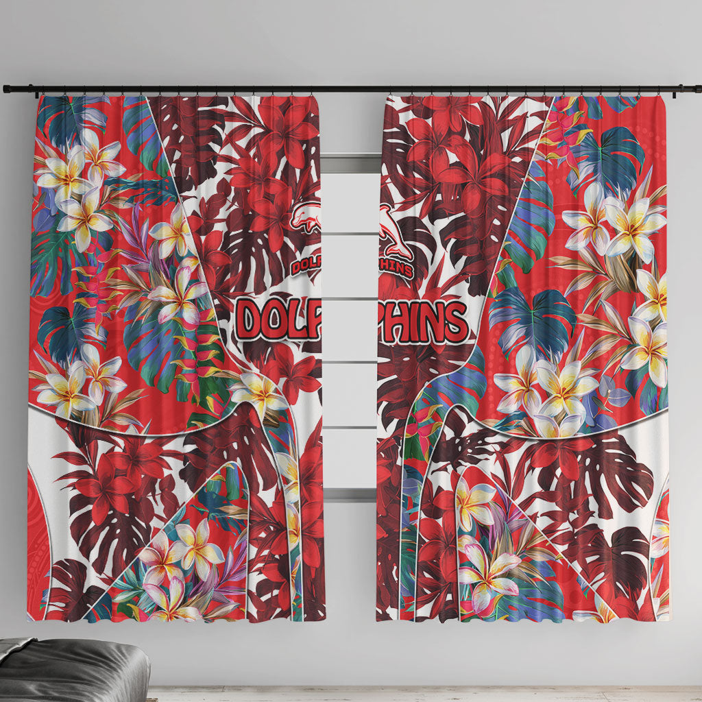 Dolphins Window Curtain Tropical Hibiscus Floral Pattern With Red And White Accents