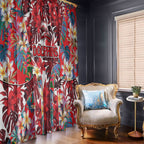 Dolphins Window Curtain Tropical Hibiscus Floral Pattern With Red And White Accents