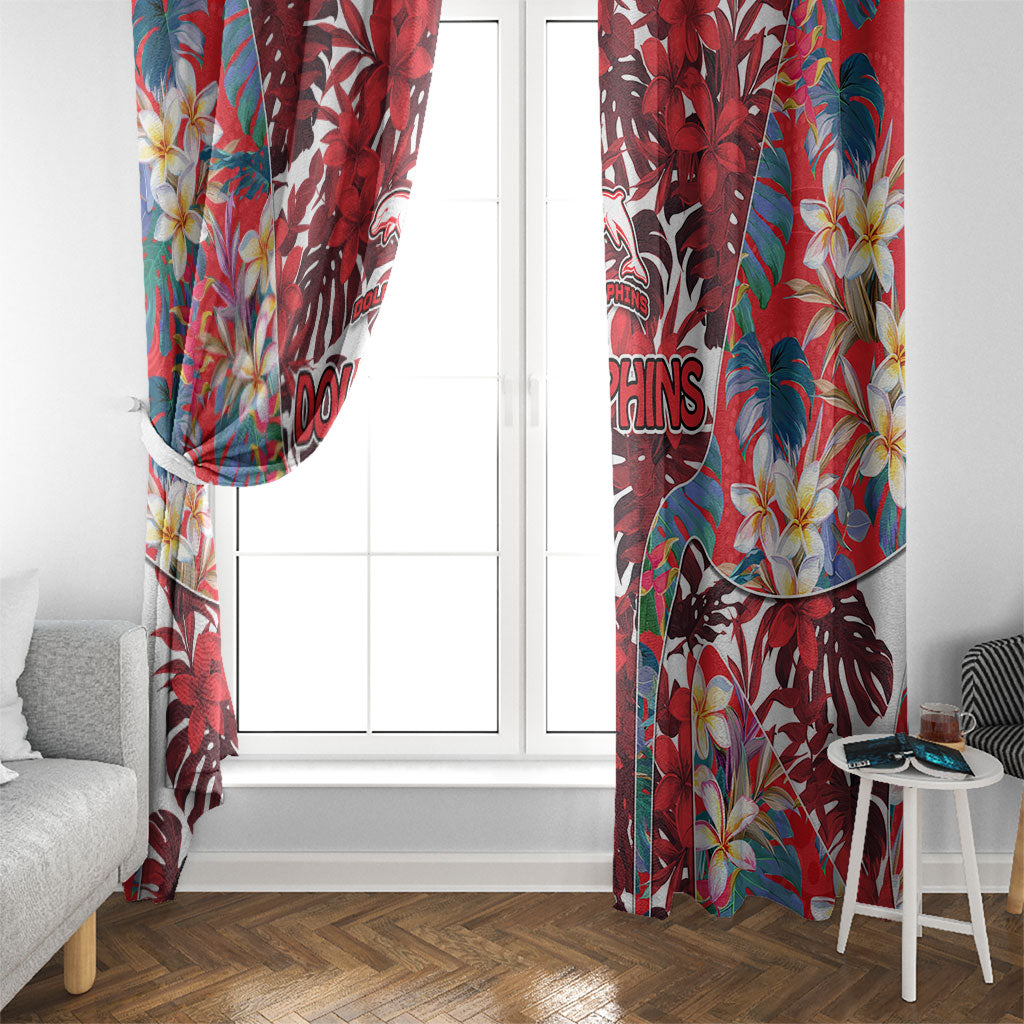 Dolphins Window Curtain Tropical Hibiscus Floral Pattern With Red And White Accents