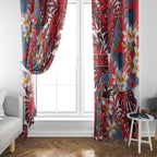 Dolphins Window Curtain Tropical Hibiscus Floral Pattern With Red And White Accents