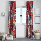 Dolphins Window Curtain Tropical Hibiscus Floral Pattern With Red And White Accents