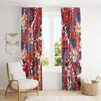 Dolphins Window Curtain Tropical Hibiscus Floral Pattern With Red And White Accents