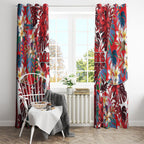 Dolphins Window Curtain Tropical Hibiscus Floral Pattern With Red And White Accents