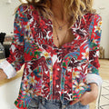 Dolphins Women Casual Shirt Tropical Hibiscus Floral Pattern With Red And White Accents