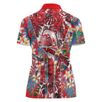Dolphins Women Polo Shirt Tropical Hibiscus Floral Pattern With Red And White Accents