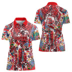 Dolphins Women Polo Shirt Tropical Hibiscus Floral Pattern With Red And White Accents