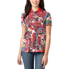 Dolphins Women Polo Shirt Tropical Hibiscus Floral Pattern With Red And White Accents