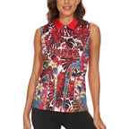 Dolphins Women Sleeveless Polo Shirt Tropical Hibiscus Floral Pattern With Red And White Accents