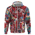 Dolphins Zip Hoodie Tropical Hibiscus Floral Pattern With Red And White Accents