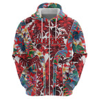 Dolphins Zip Hoodie Tropical Hibiscus Floral Pattern With Red And White Accents