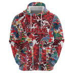 Dolphins Zip Hoodie Tropical Hibiscus Floral Pattern With Red And White Accents