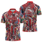 Dolphins Zipper Polo Shirt Tropical Hibiscus Floral Pattern With Red And White Accents