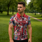 Dolphins Zipper Polo Shirt Tropical Hibiscus Floral Pattern With Red And White Accents