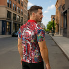 Dolphins Zipper Polo Shirt Tropical Hibiscus Floral Pattern With Red And White Accents