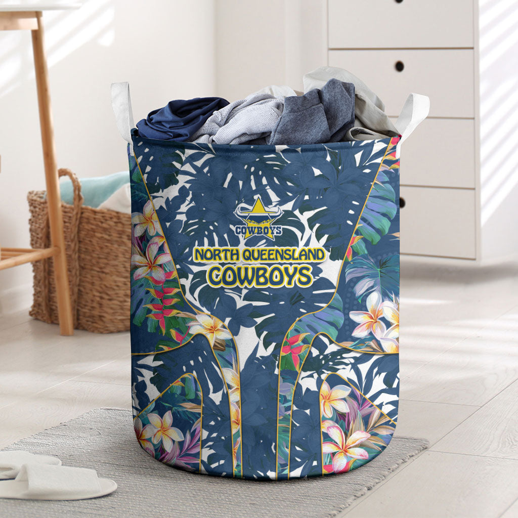 North Queensland Cowboys Laundry Basket Tropical Hibiscus Floral Pattern With Blue And Yellow Accents