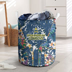 North Queensland Cowboys Laundry Basket Tropical Hibiscus Floral Pattern With Blue And Yellow Accents