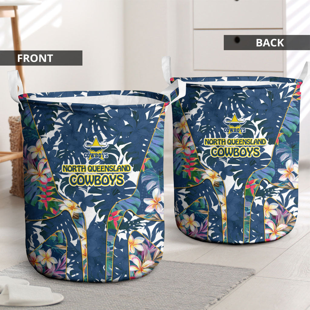 North Queensland Cowboys Laundry Basket Tropical Hibiscus Floral Pattern With Blue And Yellow Accents