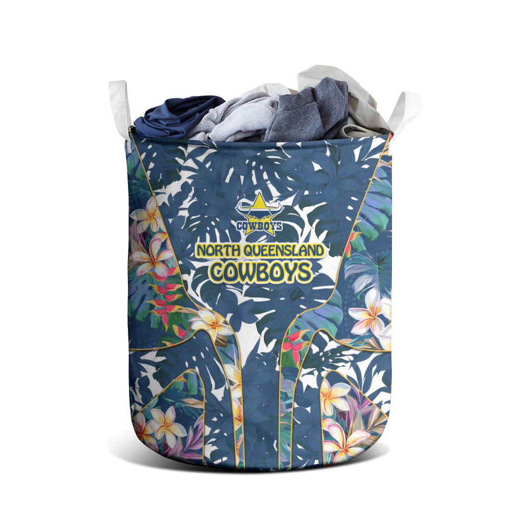 North Queensland Cowboys Laundry Basket Tropical Hibiscus Floral Pattern With Blue And Yellow Accents