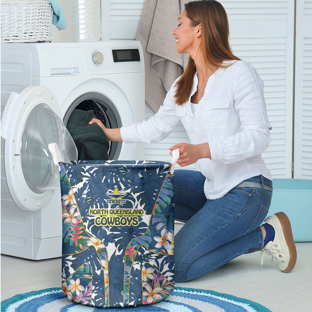 North Queensland Cowboys Laundry Basket Tropical Hibiscus Floral Pattern With Blue And Yellow Accents