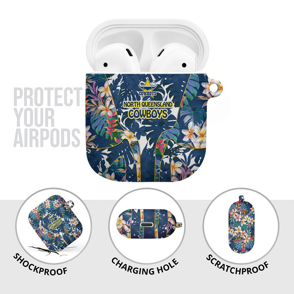 North Queensland Cowboys AirPods Case Tropical Hibiscus Floral Pattern With Blue And Yellow Accents