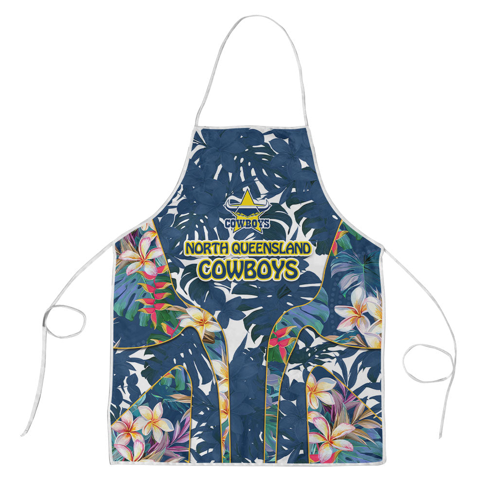 North Queensland Cowboys Apron Tropical Hibiscus Floral Pattern With Blue And Yellow Accents