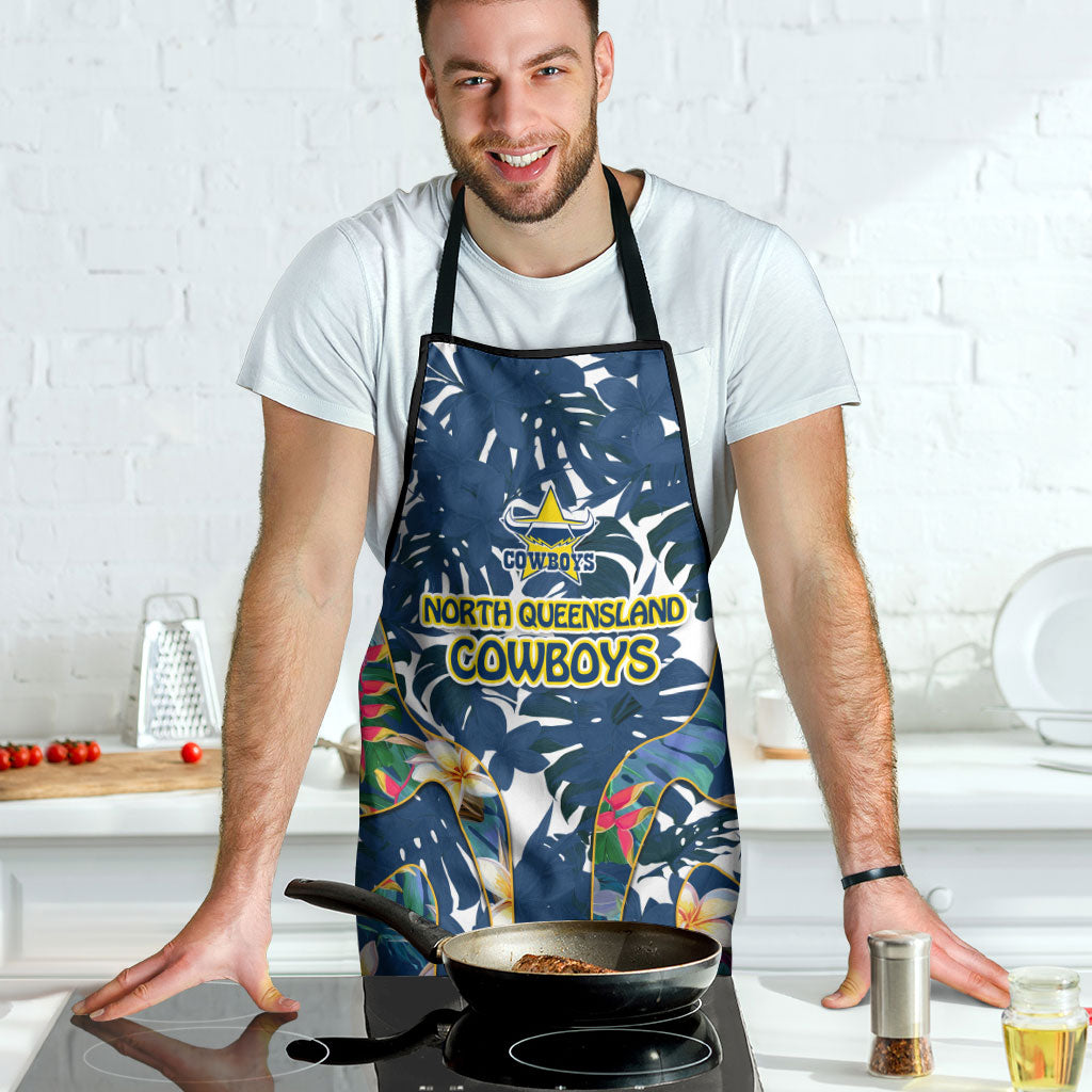 North Queensland Cowboys Apron Tropical Hibiscus Floral Pattern With Blue And Yellow Accents