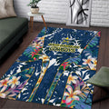 North Queensland Cowboys Area Rug Tropical Hibiscus Floral Pattern With Blue And Yellow Accents