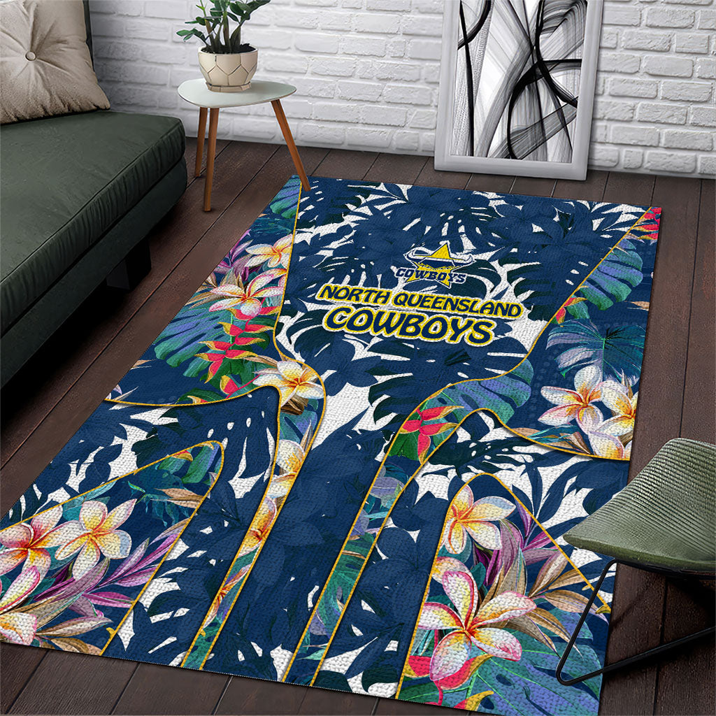North Queensland Cowboys Area Rug Tropical Hibiscus Floral Pattern With Blue And Yellow Accents