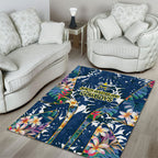 North Queensland Cowboys Area Rug Tropical Hibiscus Floral Pattern With Blue And Yellow Accents