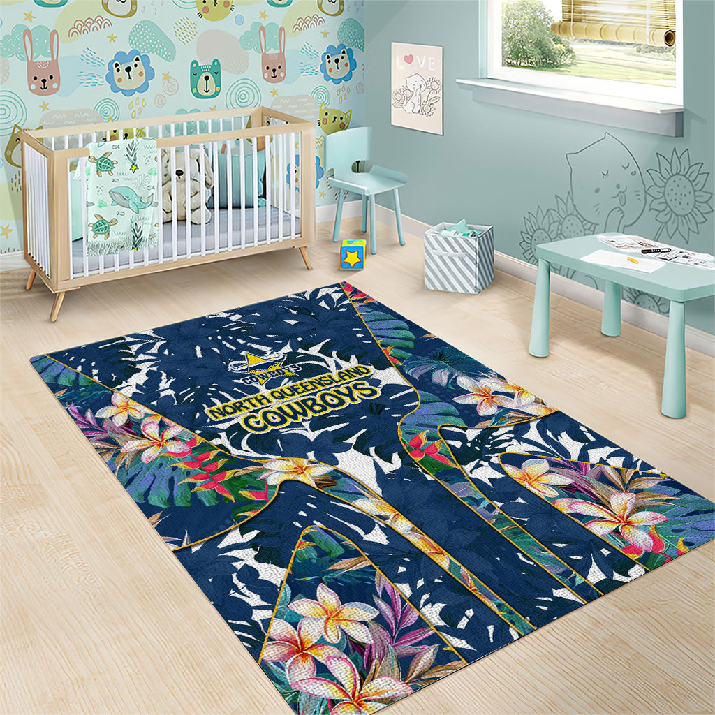 North Queensland Cowboys Area Rug Tropical Hibiscus Floral Pattern With Blue And Yellow Accents