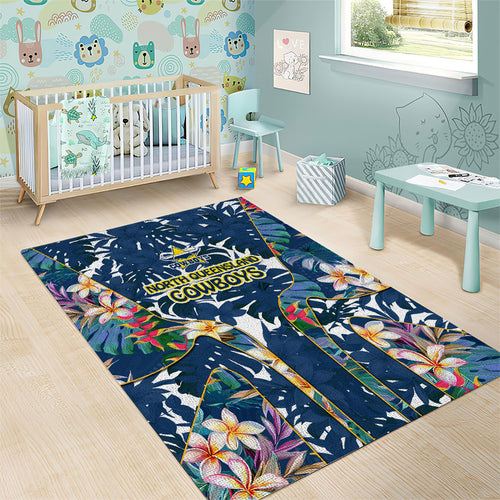 North Queensland Cowboys Area Rug Tropical Hibiscus Floral Pattern With Blue And Yellow Accents