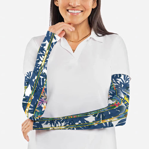 North Queensland Cowboys Arm Sleeves Tropical Hibiscus Floral Pattern With Blue And Yellow Accents