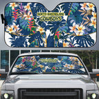 North Queensland Cowboys Auto Sun Shade Tropical Hibiscus Floral Pattern With Blue And Yellow Accents