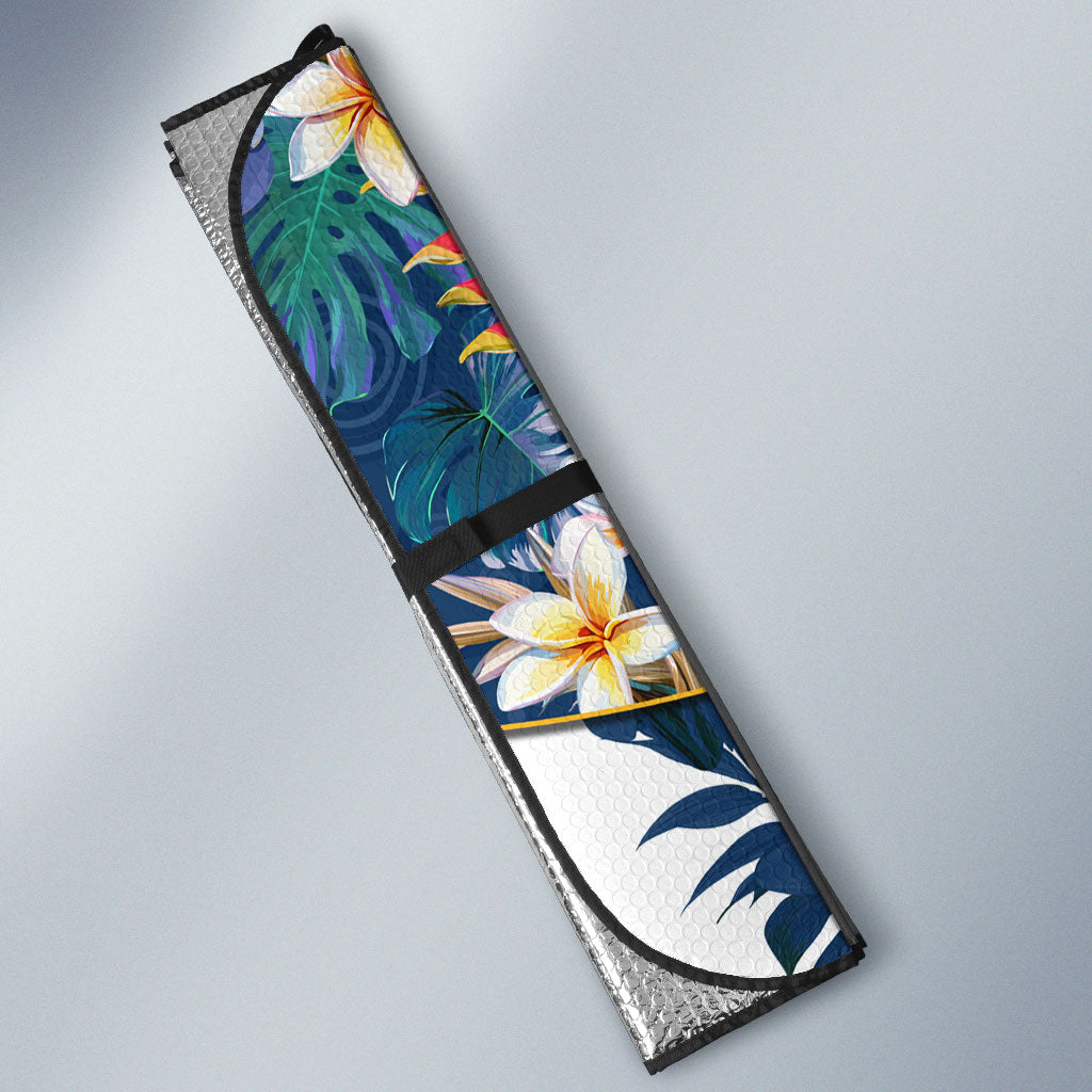North Queensland Cowboys Auto Sun Shade Tropical Hibiscus Floral Pattern With Blue And Yellow Accents