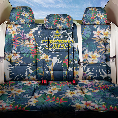 North Queensland Cowboys Back Car Seat Cover Tropical Hibiscus Floral Pattern With Blue And Yellow Accents