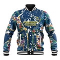 North Queensland Cowboys Baseball Jacket Tropical Hibiscus Floral Pattern With Blue And Yellow Accents