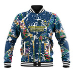 North Queensland Cowboys Baseball Jacket Tropical Hibiscus Floral Pattern With Blue And Yellow Accents